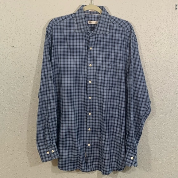 Peter Millar Blue Plaid Long Sleeve 100% Cotton Button Up Shirt size L - Picture 1 of 12